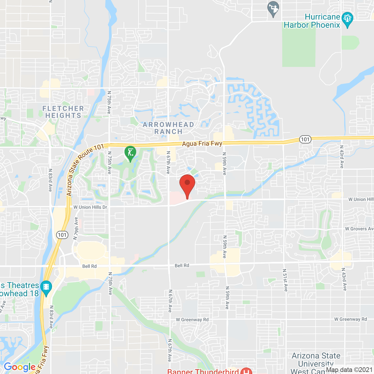 Google map image of our location in 6313 W Union Hills Dr. Glendale, AZ 85308
